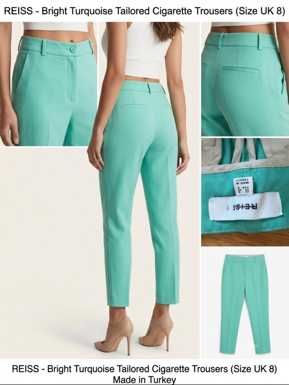 Reiss Bright Turquoise Tailored Ankle Cigarette Trousers